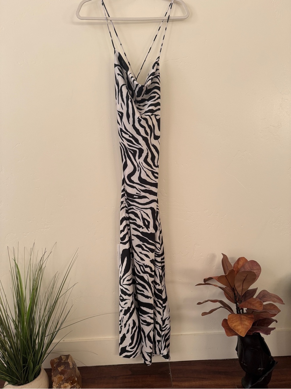 Zebra Print Slip Maxi Dress - Black & White